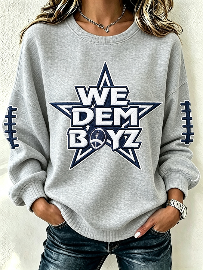 Women'S Casual Rugby Printed Round Neck Pullover