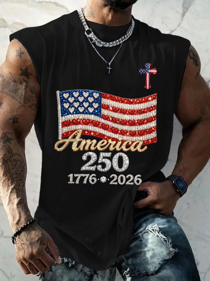 Men's Vintage America Flag Print Vests