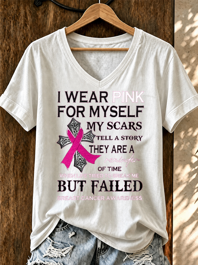 Women'S Belief And Breast Cancer Awareness Support V-Neck T-Shirt