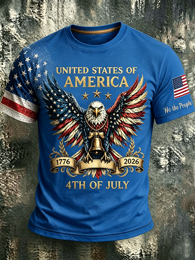 Men's casual American Eagle commemorative round neck T-shirt