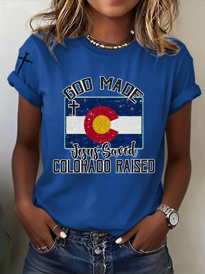 Women'S Casual COLORADO STRONG Mountain Fire Printed Round Neck Casual Short Sleeved T-Shirt