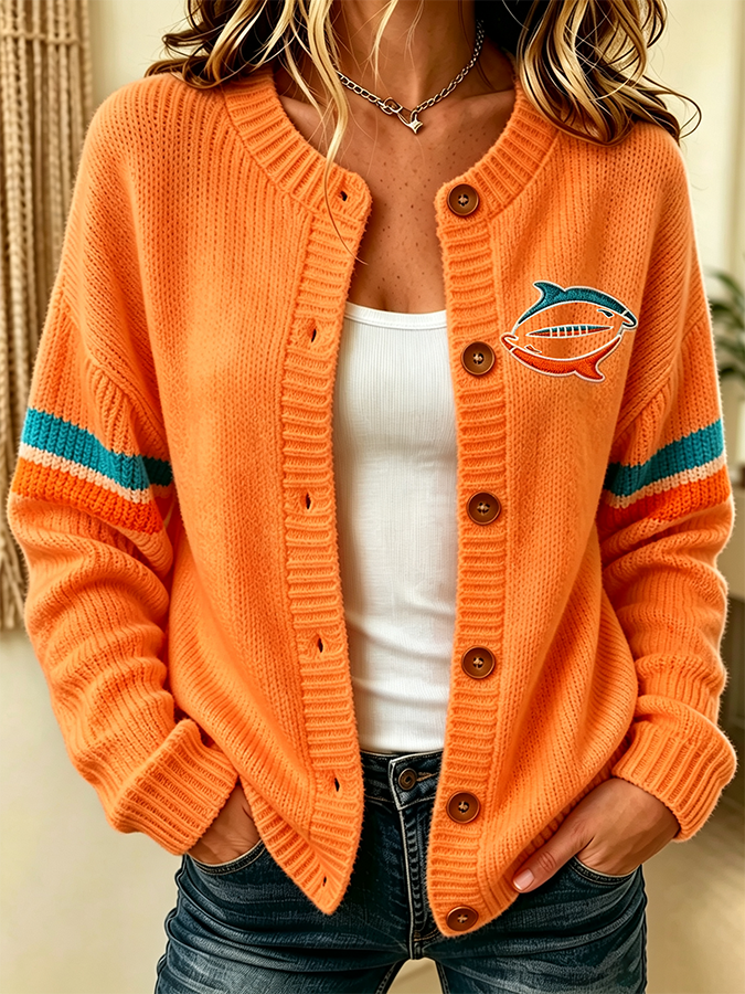 Women'S Casual Football Plant Knitted Cardigan Top