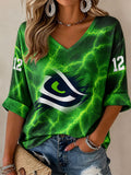 Women'S Football Fans Printed V-Neck Short Sleeved Top