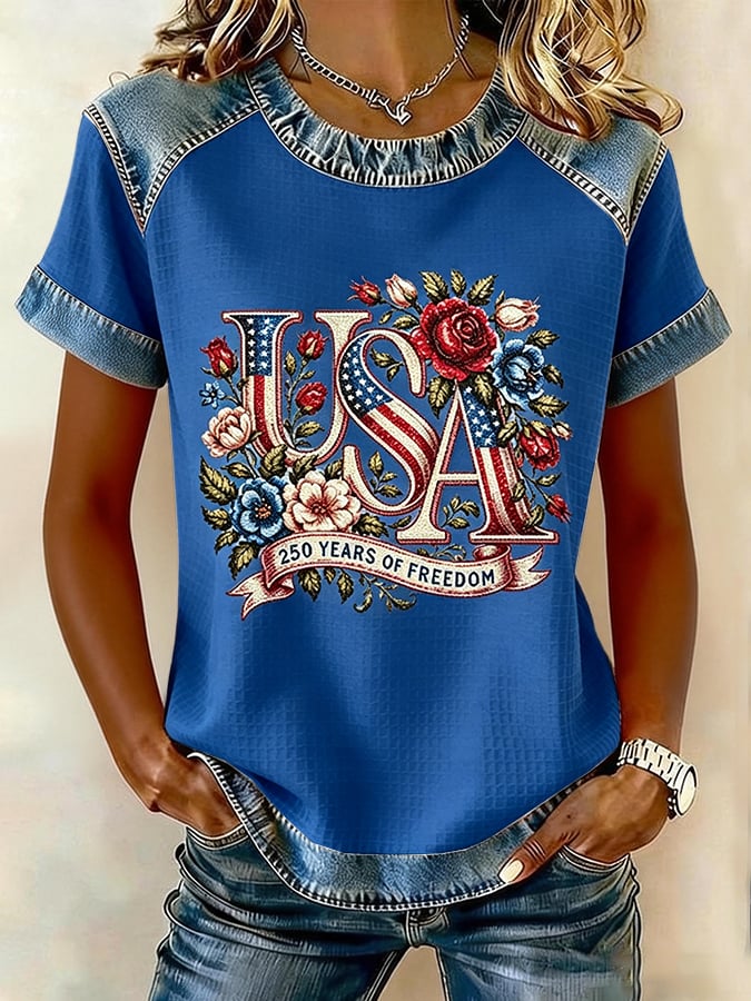 Women's 250th Anniversary Freedom Flower Art  Print   Shirt
