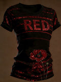 Women's Casual Red Friday Print Short-Sleeve T-Shirt