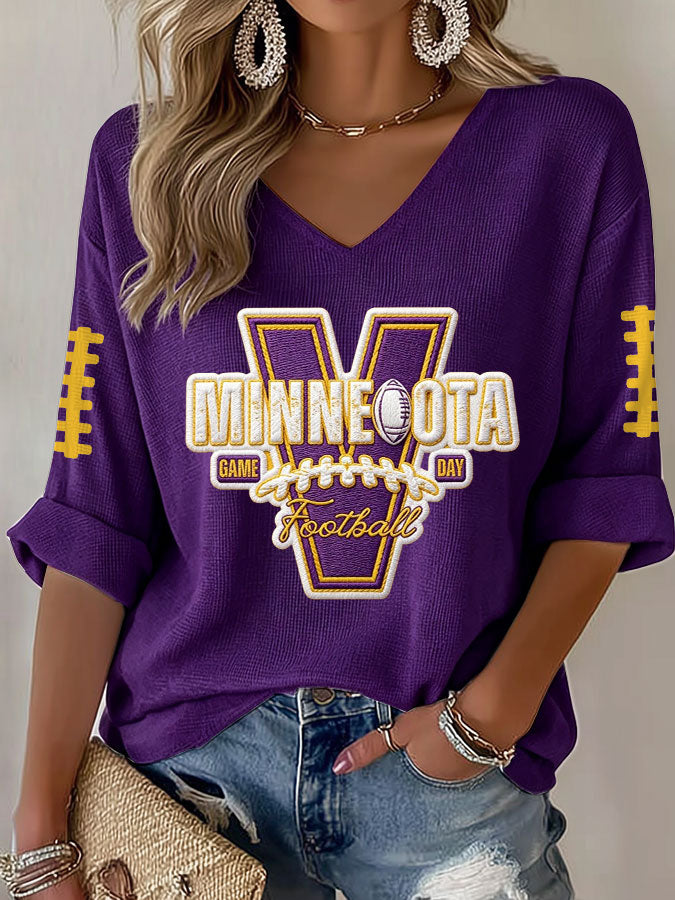 Women'S Football Print Waffle  Top
