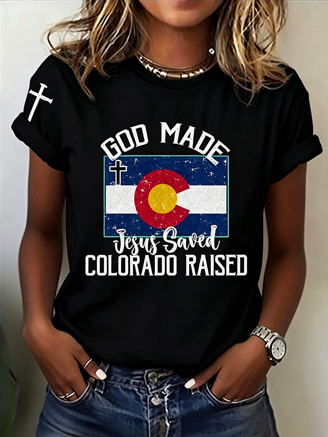 Women'S Casual COLORADO STRONG Mountain Fire Printed Round Neck Casual Short Sleeved T-Shirt