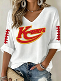 Women's Football Print Waffle Top