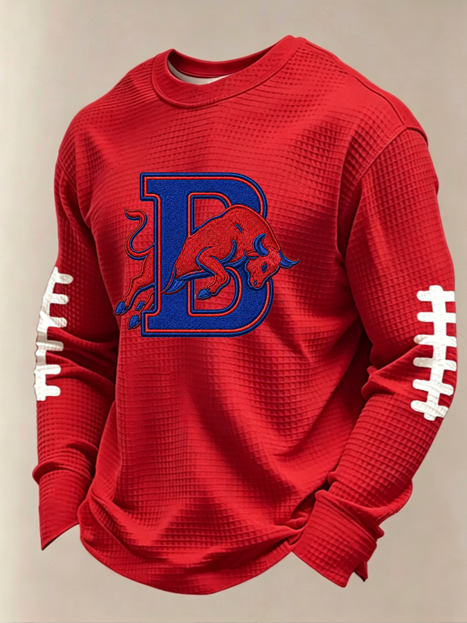 Men'S Buffalo Print Football Fans Gameday Casual Waffle Long Sleeve T-Shirt