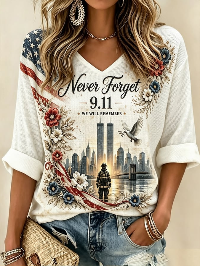 Women's Never Forget September 11 Print T-Shirt