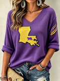Women'S Rugby Patterned Waffle V-Neck Top