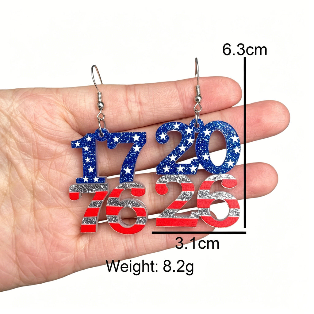 250th Anniversary of U.S. Independence Day — Acrylic Heart, Teardrop, and Number Double-Layer Earrings