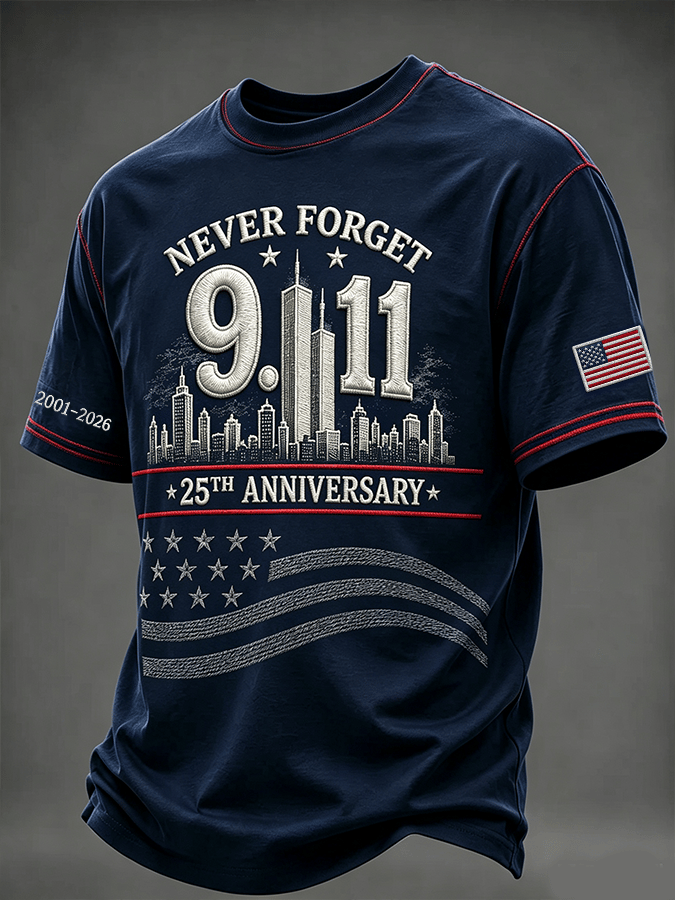 Men's "Never Forget 9/11" Design Comfortable Crew Neck Retro T-Shirt
