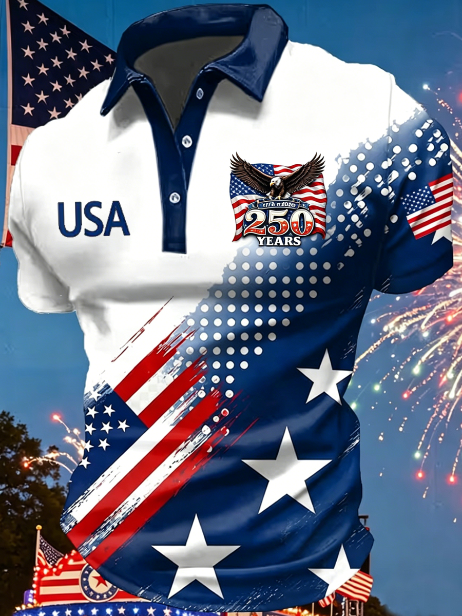 Men's American Splatter Eagle Printed Polo Shirt