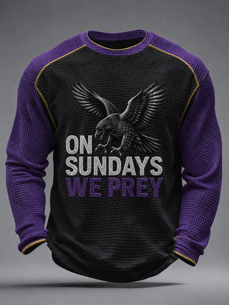 Men's Football Fan Print Waffle Long Sleeve T-Shirt
