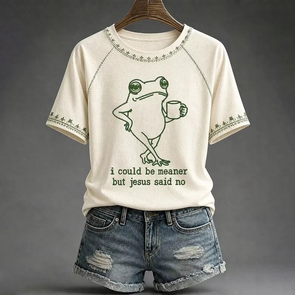 Women's 'I Could Be Meaner But Jesus Said No' Printed Casual T-Shirt