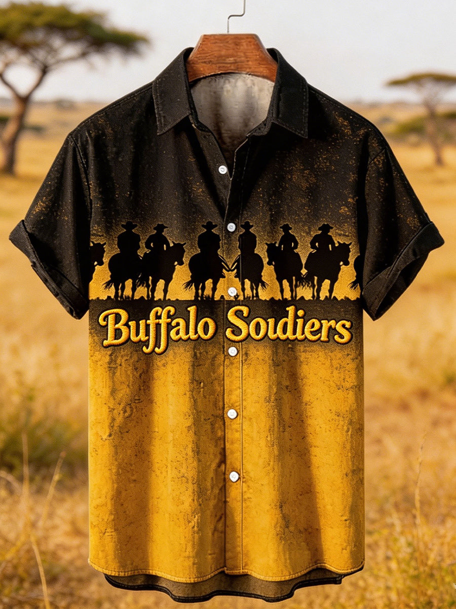 Men's Buffalo Soldier Retro Art Print Casual Shirt