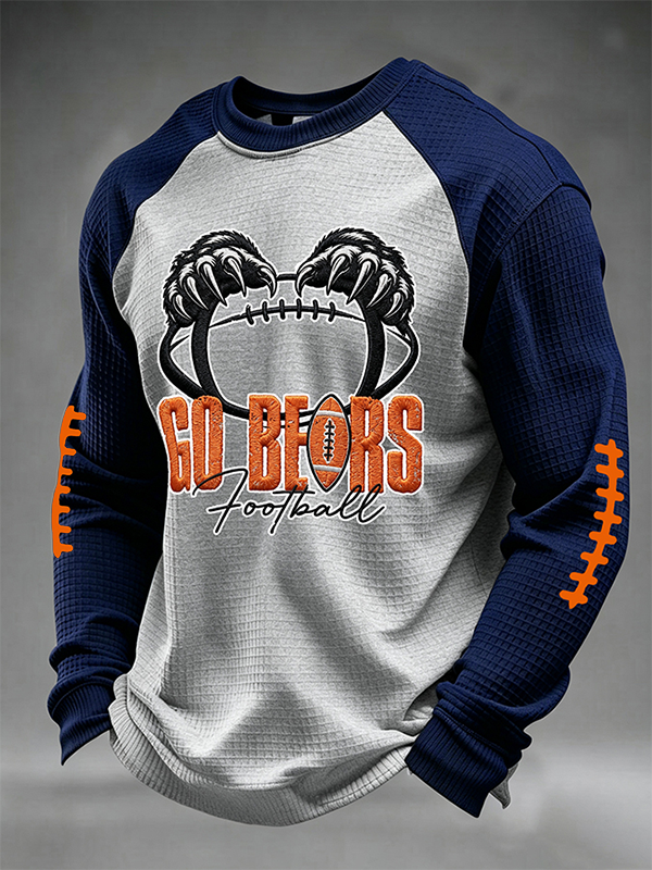 Men's Football Fan Print Waffle Long Sleeve Sweatshirt