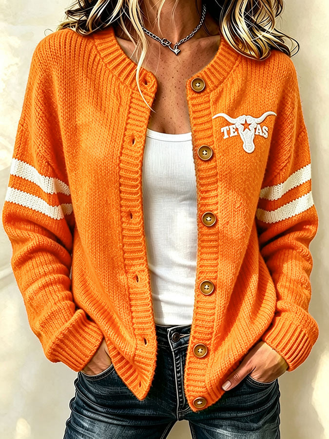 Women's Casual Rugby Printed Knitted Cardigan