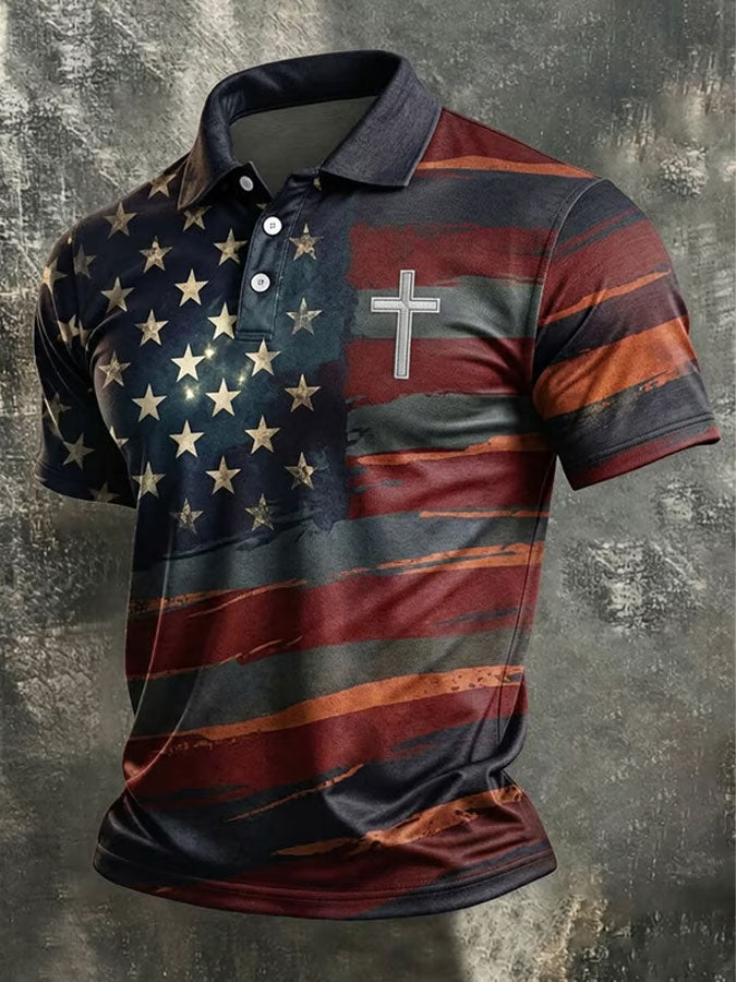 Men's America Flag Print Short Sleeve Top