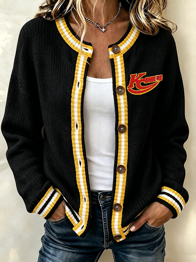Women'S Casual Football Print Knitted Cardigan Top