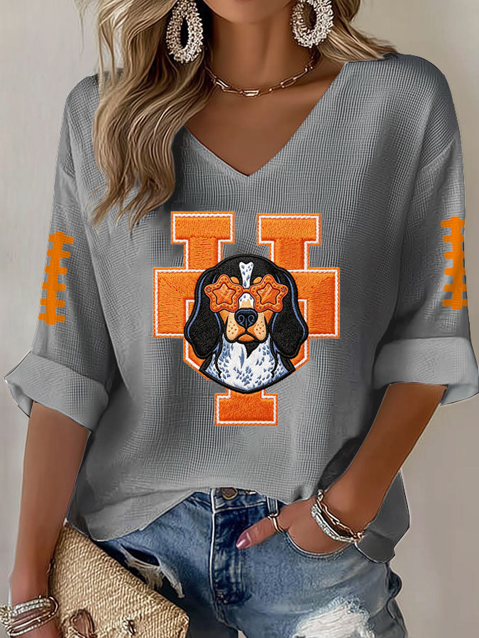 Women'S Football Print Waffle Top