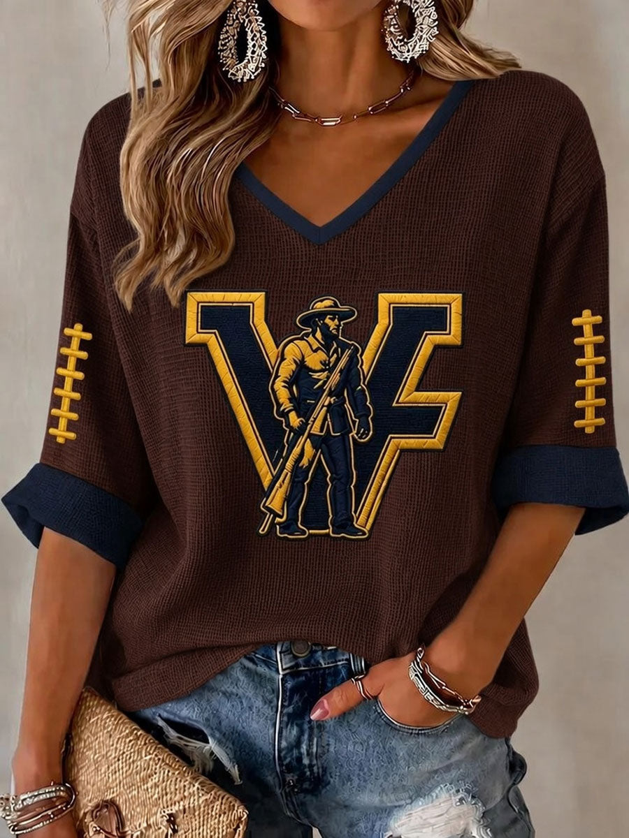 Women'S Football Print Waffle Top