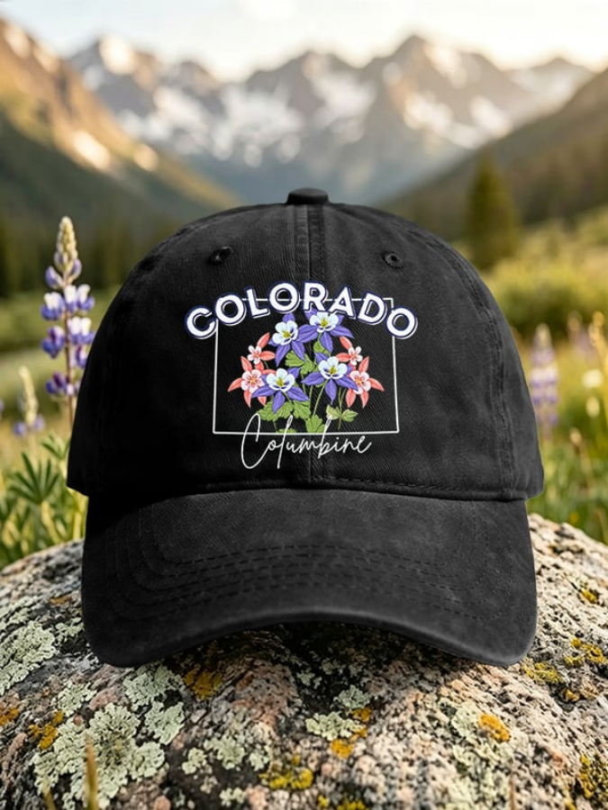 Retro Colorado Columbine Print Baseball Cap