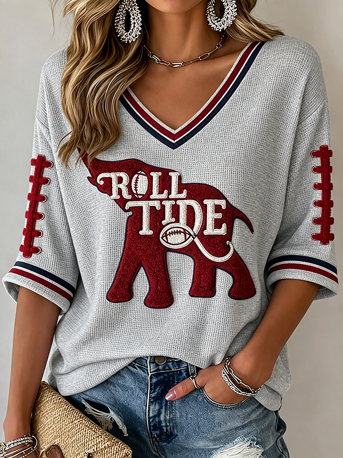 Women'S Football Print Waffle  Top