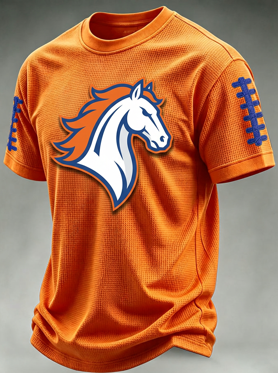 Men's Denver Football Fan Bronco Logo Football Laces Printed T-shirt