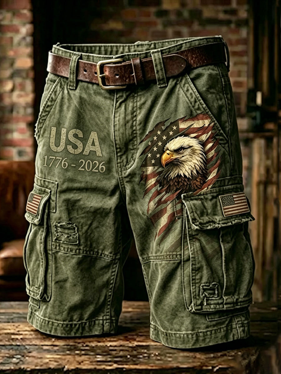 Men'S Independence Day American Flag Jet Planes Faith Print Casual Cargo Shorts
