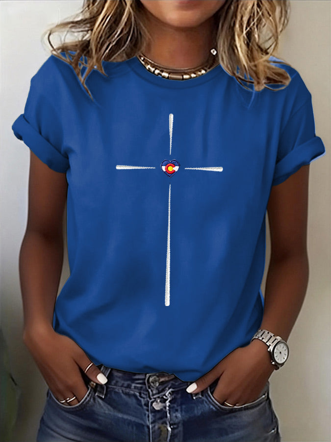 Women'S Casual COLORADO STRONG Mountain Fire Printed Round Neck Casual Short Sleeved T-Shirt