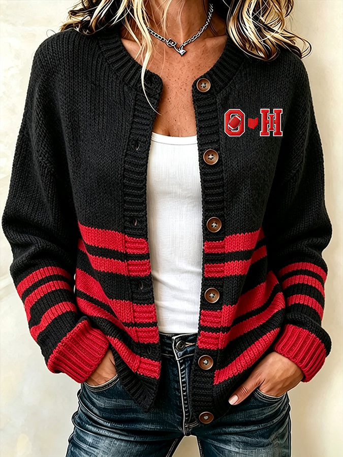 Women'S Casual Football Plant Knitted Cardigan Top