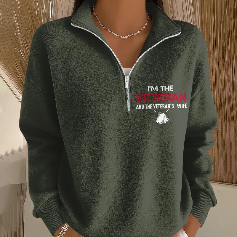 Women's I'm A Veteran And The Veteran's Wife Print Zip-Up Sweatshirt