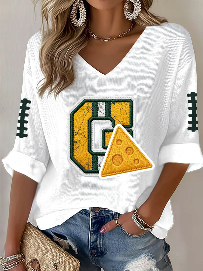 Women'S Football Print Waffle Top
