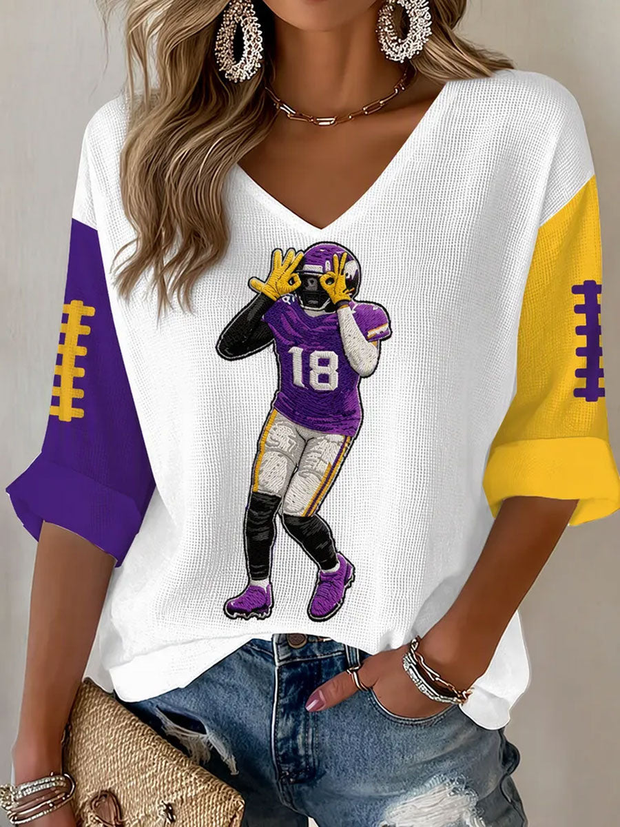 Women'S Football Print Waffle  Top