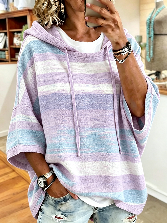 Women'S Casual Gradient Striped Hooded Top