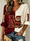 Women's Rugby Patterned Waffle V-Neck Top