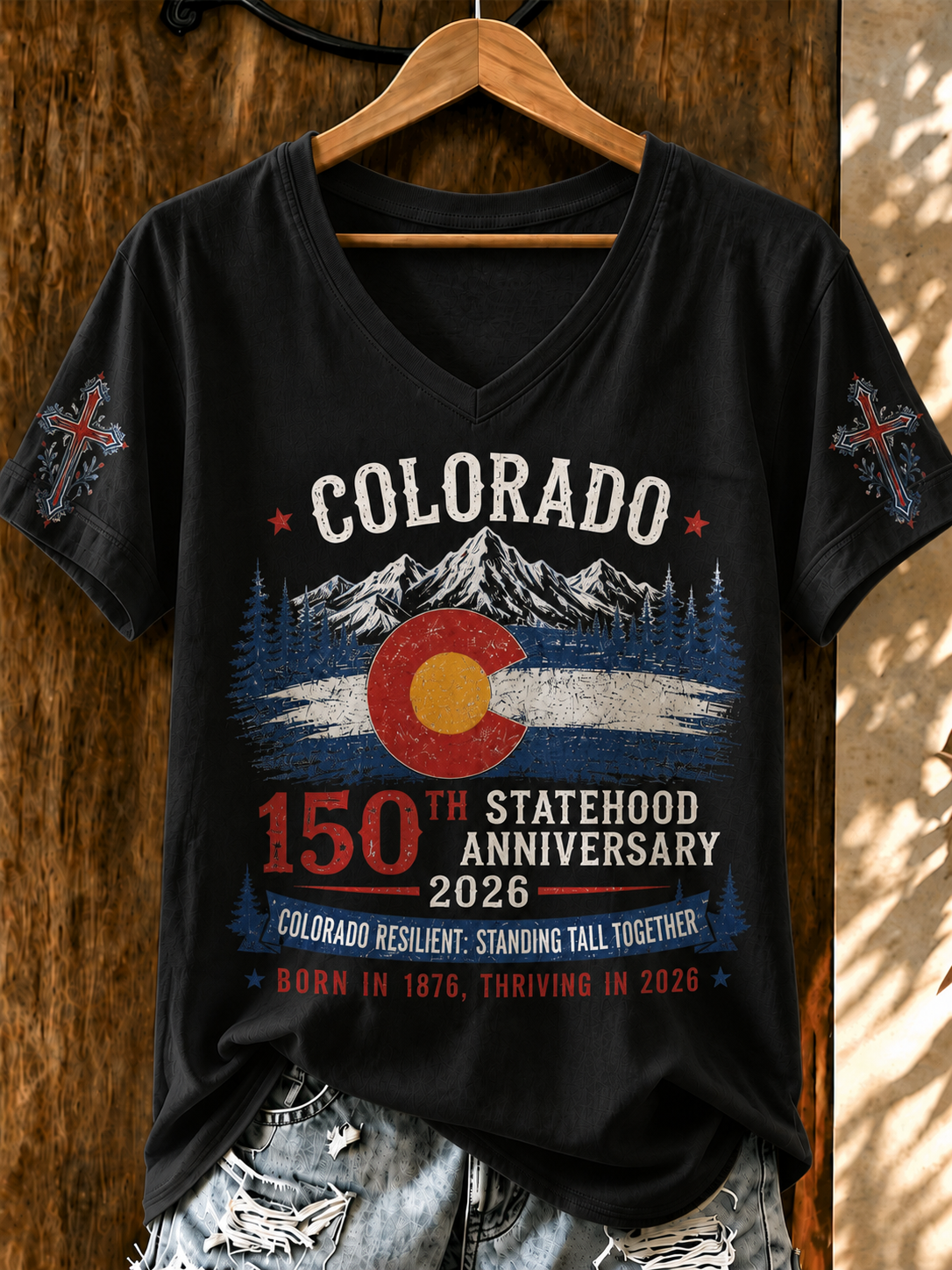Women'S COLORADO RESILIENT: STANDING TALL TOGETHER Printed V-Neck T-Shirt
