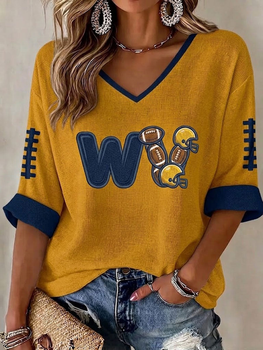 Women'S Football Print Waffle Top