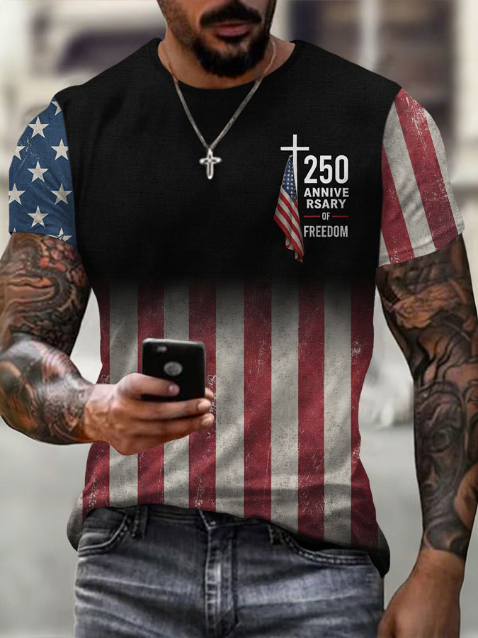 Men'S Retro American Independence Day Printed Short Sleeved T-Shirt