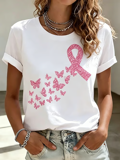 Women's Retro Breast Cancer Awareness Print T-shirt