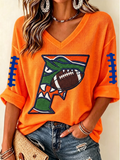 Women'S Football Print Waffle  Top
