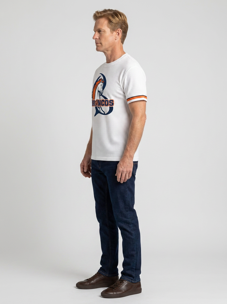 Unisex Denver Broncos Football Logo Printed Waffle Knit T-shirt