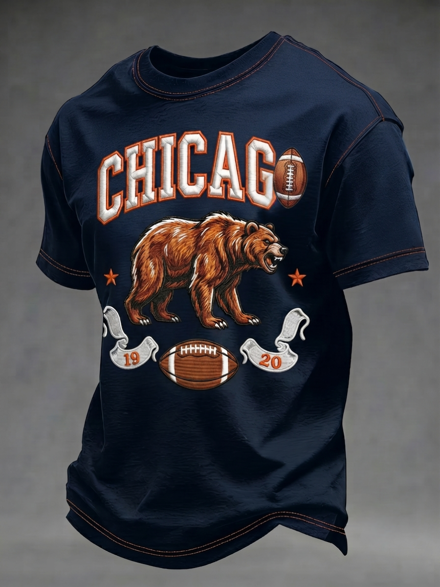 Men's football printed short sleeved T-shirt