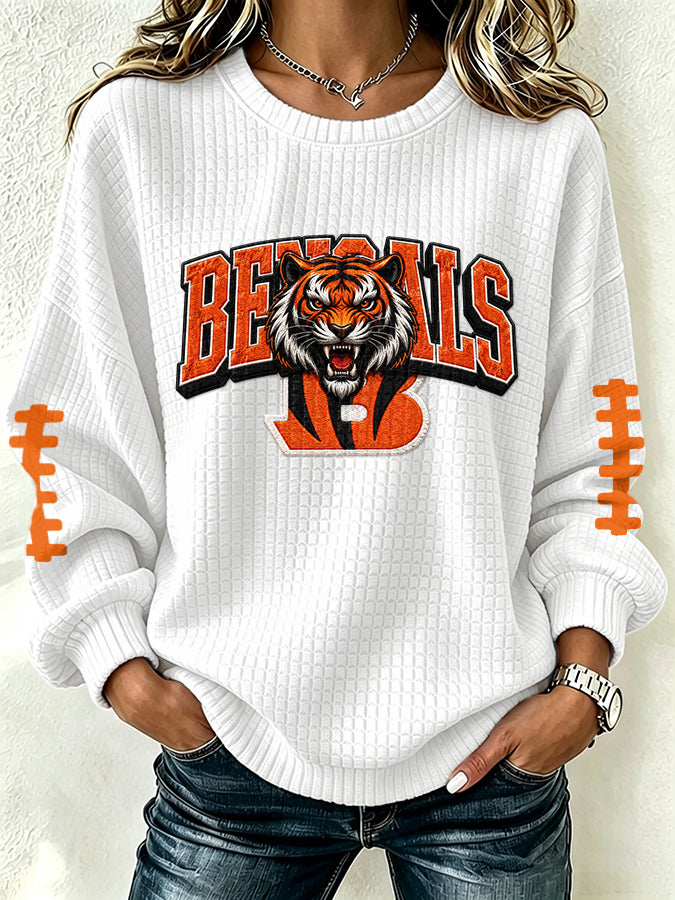 Women'S Football Print Round Neck Sweatshirt