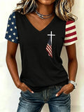 Women's Vintage American Flag Print Casual T-shirt