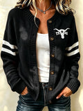 Women's Casual Rugby Printed Knitted Cardigan