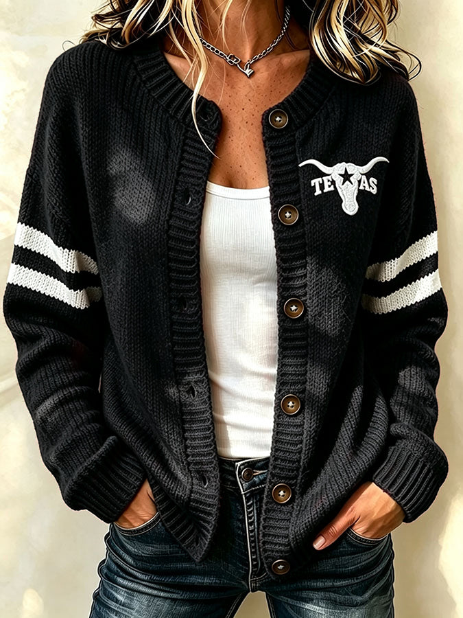 Women's Casual Rugby Printed Knitted Cardigan