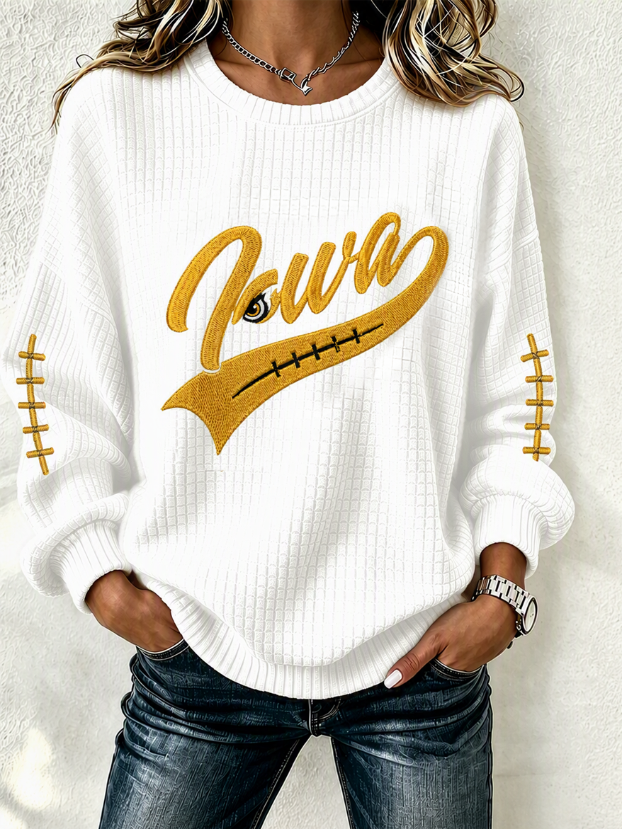 Women's Football Print Crew Neck Check Sweatshirt